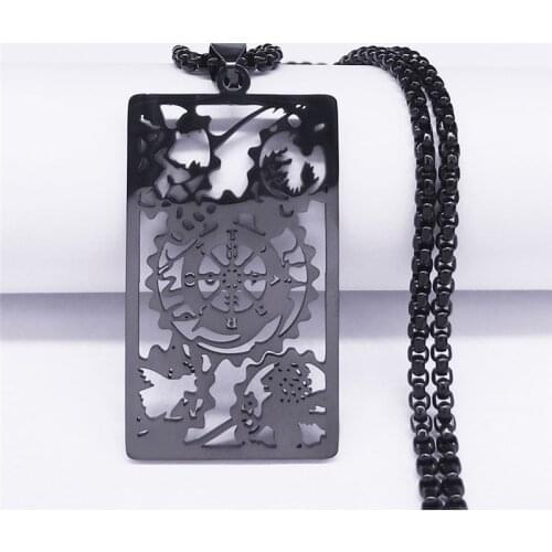 Tarot Divination Steering Wheel Stainless Steel Statement Necklaces Women/Men Black Necklace Pendant Jewelry bijoux N4365S05
