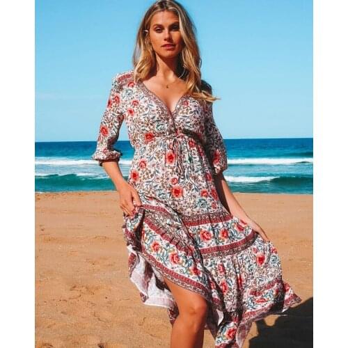 Super Chic floral boho dress for women rayon V-neck maxi dress 2021 new long sleve spring summer dress new bohemian gypsy dress