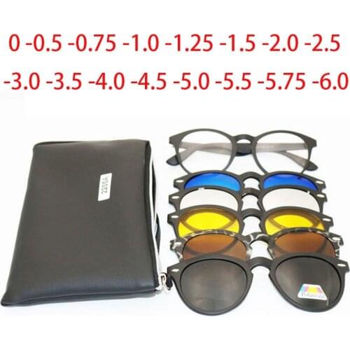Rivets Polarized Sunglasses Round Frame Finished Myopia Eyewear Optical Eyeglasses Magnet 5 Clip Sunglasses Myopia Glasses 2205