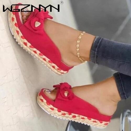 2021 NEW Summer Women Slippers Casual Solid Color Bowknot Female Platform Slippers Fashion Braided Straps Outdoor Lady Sandals