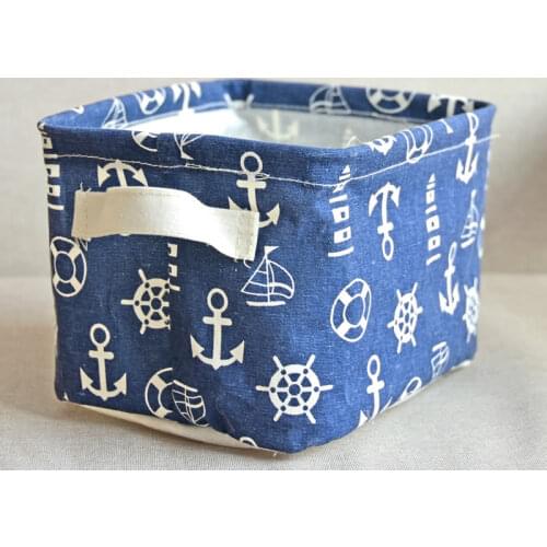 Mediterranean Wind Anchor Stripe Sundries Basket Office Desk Storage Basket Cotton Linen Small Square Box