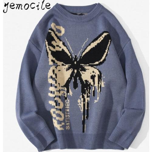 Hip Hop Knitwear Mens Sweaters 2020 Harajuku Fashion Butterfly Male Loose Tops Casual Streetwear Pullover Sweaters