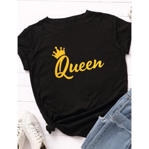 Golden Queen Crown Print Women T Shirt Short Sleeve O Neck Loose Women Tshirt Ladies Tee Shirt Tops Clothes Camisetas Mujer