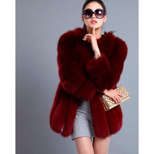 S-4XL Warm Winter Luxury Faux Fox Fur Coat Slim Long Pink Red Blue Faux Fur Jacket Women Fake Fur Coats