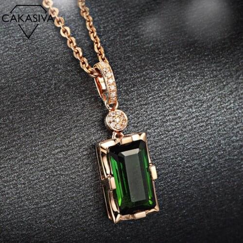 Womens 925 Silver Plated 18K Rose Gold Inlaid Natural Emerald Tourmaline Pendant Engagement Wedding Gift Jewelry