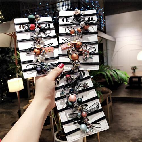 6pcs/Set Women Elegant Flower Ball Crystal Elastic Hair Bands Scrunchie Tie Gum Rope Sweet Rubber Bands Fashion Hair Accessories
