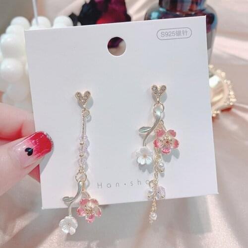 Fashion Elegant Harajuku Style Sweet Cherry Blossom Ginkgo Leaf Cat Flower Pendant Earrings Women Jewelry Exquisite Pendientes