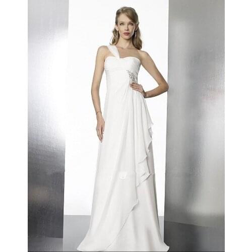 Free shipping 2018 new hot custom size/color Grecian chiffon beaded one shoulder white/ivory bridal gown bridesmaid dresses