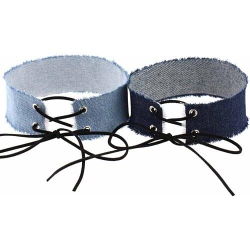 ZIMNO Gothic High-top Collar Explosive Raw Edge Frayed Denim Wide Clavicle Goth Necklaces for Women Sexy Neckband Collars Choker
