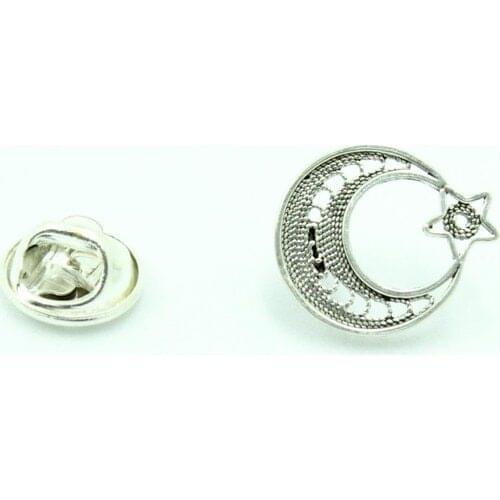 Silver Badge the Moon the stars With Clip Pins Turkish Flag Badge Lapel pins Filigree Oxidized Model Trz-05