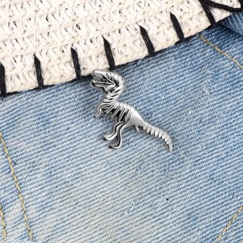 Cartoon Silver Metal Dinosaur Brooch Punk Tyrannosaurus Ancient Animal Lapel Pin For Kids Friends Gifts Jackets Badge Jewelry