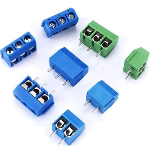 10pcs Blue Green Terminal KF301-5.0MM 2P KF301-3P Pitch 5.0mm Straight Pin 2P 3P Screw PCB Terminal Block Connector