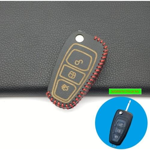 100% Leather Car Remote Key Fob Shell Cover Case For Ford Ranger C-Max S-Max Focus Galaxy Mondeo Transit Tourneo Custom 3 Button