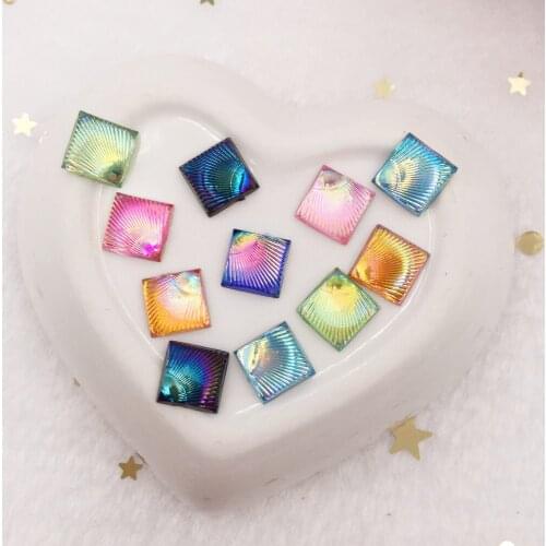 100pcs mix AB resin shiny 8mm mini shell Square gem Flatback rhinestone applique DIY Wedding scrapbook ornament craft SF607