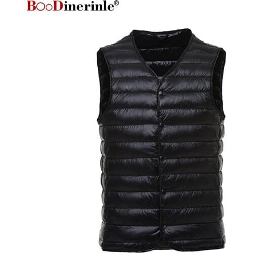 2020 Casual Men Sleeveless Jacket Winter Outwear Ultralight White Duck Down Vest V-neck Windproof Warm Waistcoat YR070