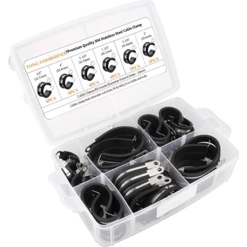 304 Stainless Steel Cable Clamp Assortment Kit,Rubber Cushion Insulated Pipe Clamps Assorted in 6 Size 1/2'' 1'' 1.25'' 1.5'' 1