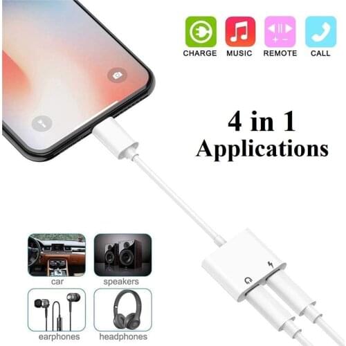Calling Charging Adapter For iPhone 12 11 Pro Max Xs X XR 7 8 Plus Dual Lightning Audio Earphone Charger Splitter Cable IOS 15