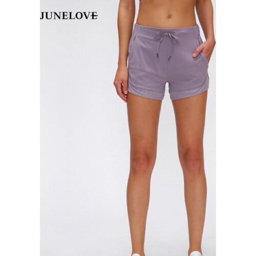 JuneLove Naked-feel seamless Drawsting Women High Waist Gym Workout Athletic Fitness Loose Running Leggings Training Yoga Shorts