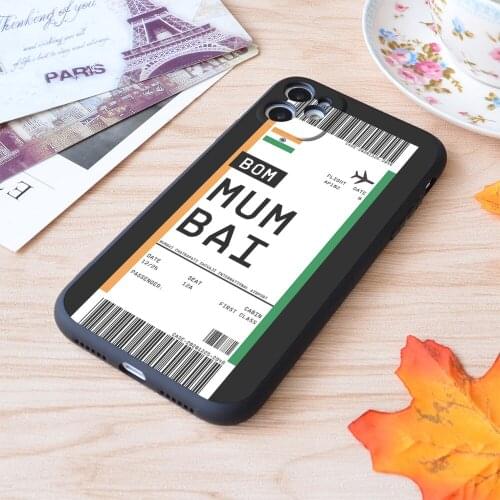 For iPhone Mumbai Boarding Pass First Class Air Plane Ticket Lable Flight Travel Print Soft Matt Apple iPhone Case