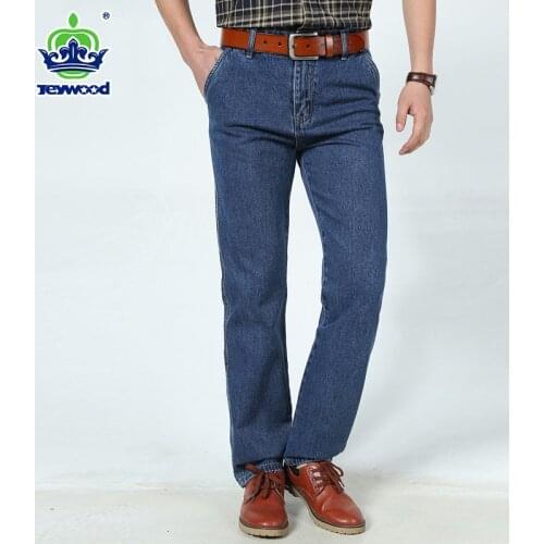 JEYWOOD Brand Jeans for Men Autumn Winter Thick Male Casual High Quality Cotton Fit Denim Pants Dark Blue Baggy Trousers 40 42