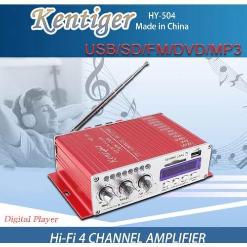 HY-504 4CHx41W HI-FI Car Audio High Power Amplifier FM Radio Player Support SD / USB / DVD / MP3 Input for Car Motorcycle Home