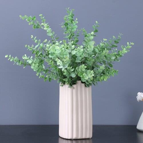 Green Plastic Fake Eucalyptus Stem Faux Artificial Plants For Home Decor Plantas Artificiales Wending Party Garden Decoration