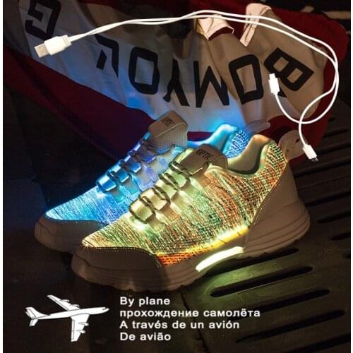 UncleJerry Size 35-46 New Summer Led Fiber Optic Shoes for girls boys men women USB Recharge glowing Sneakers Man light up shoes