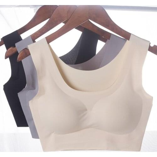 Summer skin Ice Silk Seamless Push Up bra t shirt Vest Underwear Soft Padded Bra For Women sleep lingerie fashion bra