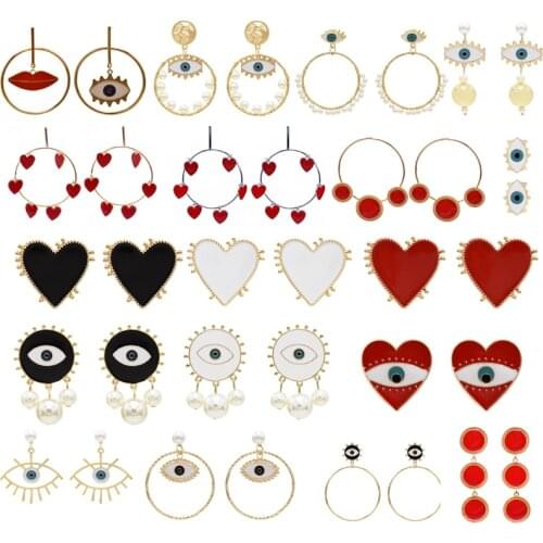 Summer Lady Statement Earring Women Metal Eye Heart pearl round Dangle Drop Earrings Fashion Party Bohemian Love Heart Jewelry