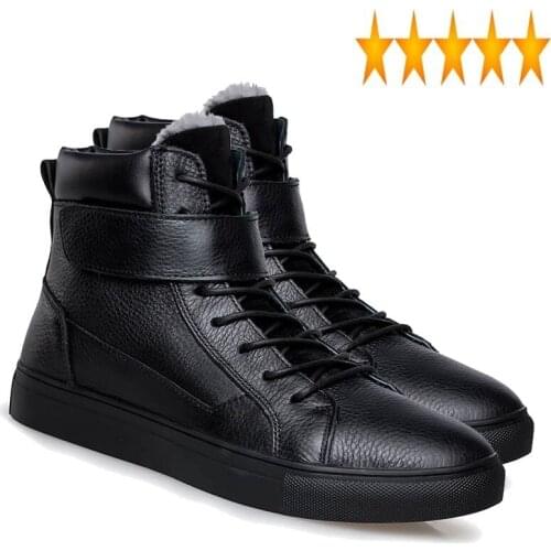 Help Top Quality Brand High Men Genuine Leather Lace Up Winter Fashion Warm Shoes Male Ankle Boots Punk Style Motorcycle Biker