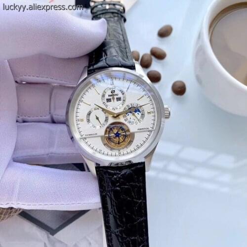 New Famous Brand 43mm Mens Multifunction Automatic Mechanical Watch Gold Tourbillon silver stainless steel casual watch A161