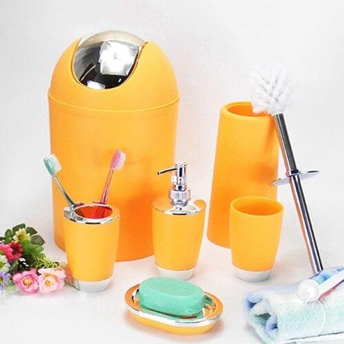 6 Pcs Bathroom Accessory Bin Soap Dish Dispenser Tumbler Toothbrush Holder Set