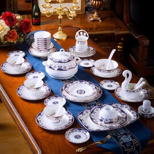 Dishes set household Jingdezhen high-grade bone china tableware set European style simple light luxury dishes and chopsticks com