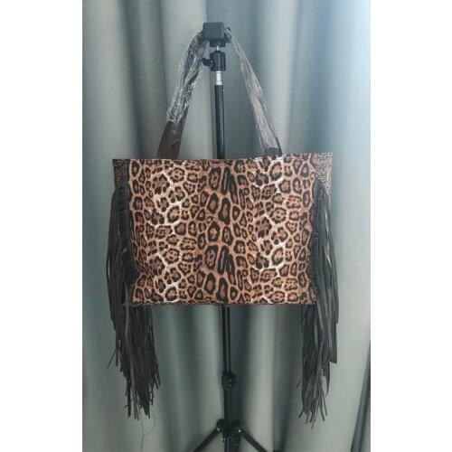 New Fashion PU Leather Leopard Tassel Tote Bag Side Fringe Handbag Hot Cow Printed Ladies Shoulder Purse