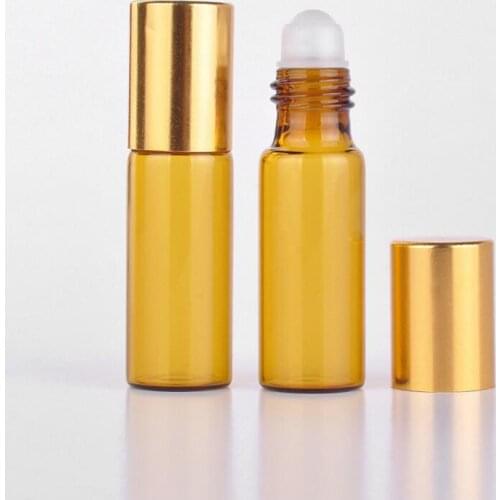 Wholesale 500 Pcs/Lot 5 ML Portable Amber Glass Refillable Perfume Bottle With Roller For Traveler