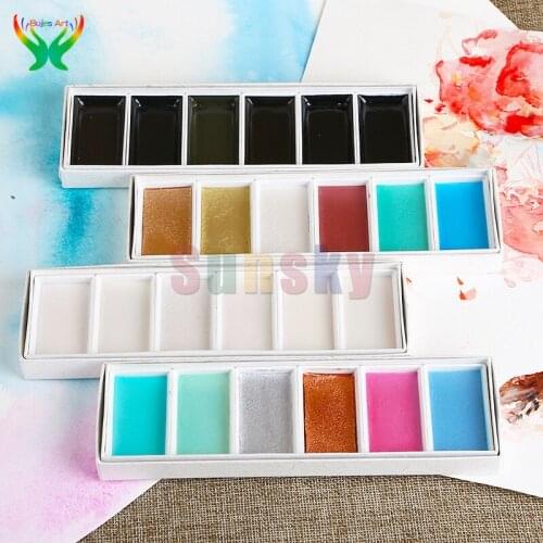 Japan Original Kuretake Solid watercolor Painting ink metal Aurora Pearlescent color 6 color set professional art supplies