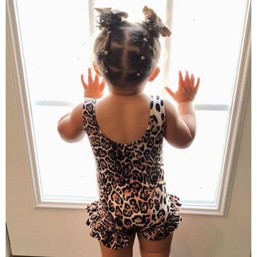 0-5T Children Leisure Leopard Print Swimsuit Baby Sleeveless Vest Baby O-Neck High Waist One-Piece Cute Swimsuit Beachwear
