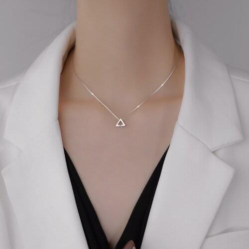 925 Sterling Silver Crystal Triangle Bead Charm Necklace Pendant Christmas Jewelry For Women Wedding Choker dz155