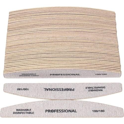 50pcs/lot Wood Sandpaper Nail File For Manicure 100/180 Professional Wooden Manicure Buffer Grey Boat Double side Nail Care Tool