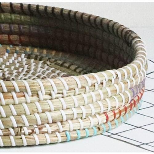 Hand Woven Fruit Basket Round Rattan Serving Tray Food Storage Plate Candy Snack Bread Organizer Home Kitchen Decor