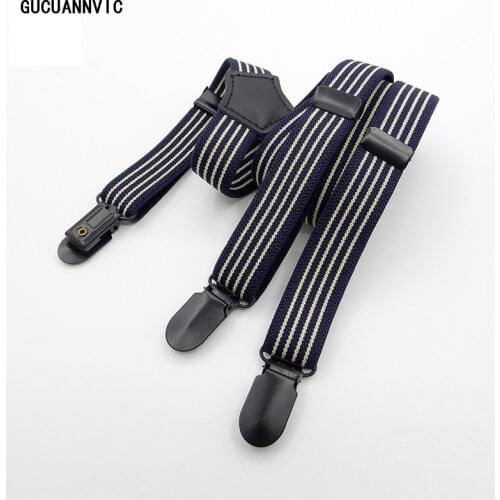 Dark blue white striped clasp men Suspenders Metal or leather 2 kinds of connecting women Suspenders 2.0cm wide mens braces
