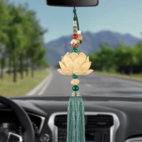Car interior pendant carving craftsmanship boutique lotus safety rearview mirror decorative ornaments gifts