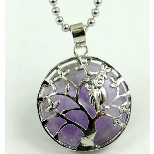 Natural Stone Quartz Crystal Turquoise Opal Pendant Color Bird Owl on Tree of Life Round Shaped for diy jewelry making necklace