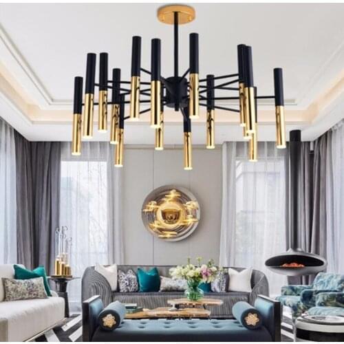 Post-modern Art Black and Gold Led Pendant Lights Concise Stick Design Livingroom Bedroom Bar Decoration Light Fixtures