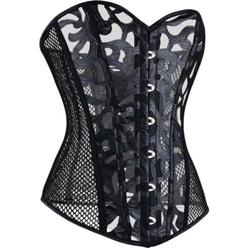 Plus Size Corsets Sexy Black Mesh Fitness Fat Burning Girdle Belt Body Shaper Corselet Up boned Overbust Bustier Waist XS-6XL
