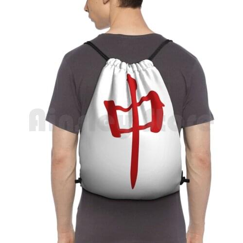 Red Dragon-Mahjong Tile-Backpack Drawstring Bag Riding Climbing Gym Bag Kawaii Cute Cool Logo Words Anime Comic Manga Movie