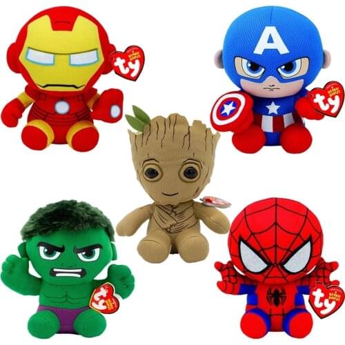 Ty Beanie Boos Big Eyes Spiderman Captain America Iron Man Groot Hulk Plush Toys 6" 15 cm Hero Dolls Birthday Gift for Kids