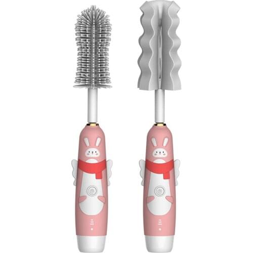 Rotating Electric Baby Bottle Cleaning Brush Quick Clean Practical Drink Wineglass Silicone/Sponge Brush USB Charging