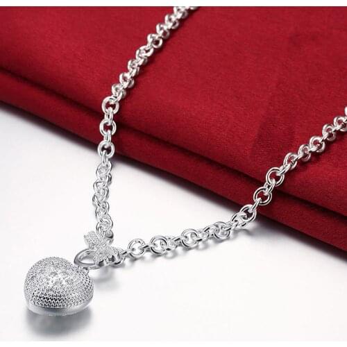 High Quality Silver 925 Jewelry Fashion Love Heart Key Necklaces for Women Wedding Party Fine Jewelry