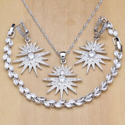 Explosive Shaped 925 Silver Jewelry Sets White Cubic Zirconia Beads Crystal For Women Wedding Earrings/Pendant/Necklace/Bracelet